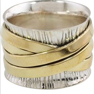 NOVICA .925 Sterling Silver Brass Band Ring 'Crisscrossing Grace Size 8